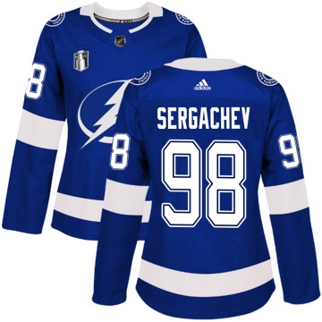 Authentic Adidas Women's Mikhail Sergachev Tampa Bay Lightning Home 2022 Stanley Cup Final Jersey - Blue