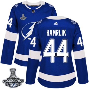 Authentic Adidas Women's Roman Hamrlik Tampa Bay Lightning Home 2020 Stanley Cup Champions Jersey - Blue
