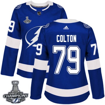 Authentic Adidas Women's Ross Colton Tampa Bay Lightning Home 2020 Stanley Cup Champions Jersey - Blue