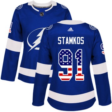 Authentic Adidas Women's Steven Stamkos Tampa Bay Lightning USA Flag Fashion Jersey - Blue