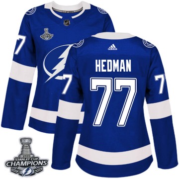 Authentic Adidas Women's Victor Hedman Tampa Bay Lightning Home 2020 Stanley Cup Champions Jersey - Blue