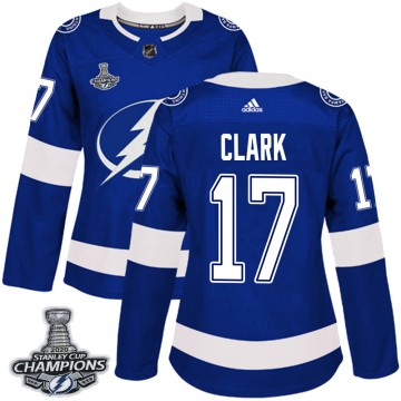 Authentic Adidas Women's Wendel Clark Tampa Bay Lightning Home 2020 Stanley Cup Champions Jersey - Blue