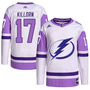 Authentic Adidas Youth Alex Killorn Tampa Bay Lightning Hockey Fights Cancer Primegreen Jersey - White/Purple