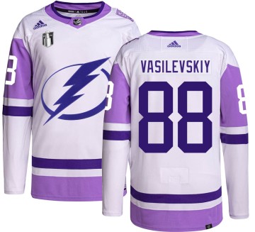 Authentic Adidas Youth Andrei Vasilevskiy Tampa Bay Lightning Hockey Fights Cancer 2022 Stanley Cup Final Jersey -