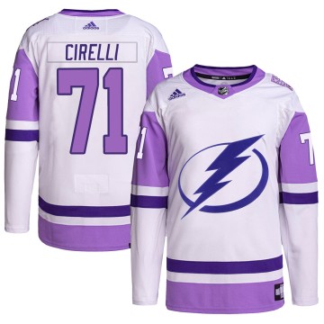 Authentic Adidas Youth Anthony Cirelli Tampa Bay Lightning Hockey Fights Cancer Primegreen Jersey - White/Purple