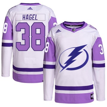 Authentic Adidas Youth Brandon Hagel Tampa Bay Lightning Hockey Fights Cancer Primegreen Jersey - White/Purple