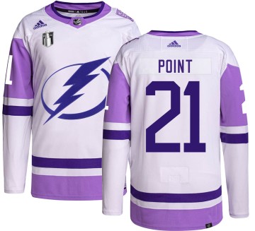 Authentic Adidas Youth Brayden Point Tampa Bay Lightning Hockey Fights Cancer 2022 Stanley Cup Final Jersey -