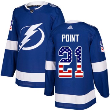 Authentic Adidas Youth Brayden Point Tampa Bay Lightning USA Flag Fashion Jersey - Blue