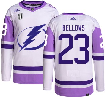 Authentic Adidas Youth Brian Bellows Tampa Bay Lightning Hockey Fights Cancer 2022 Stanley Cup Final Jersey -