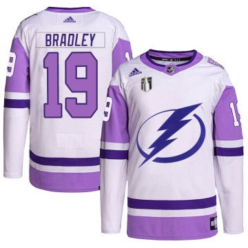Authentic Adidas Youth Brian Bradley Tampa Bay Lightning Hockey Fights Cancer Primegreen 2022 Stanley Cup Final Jersey - White/P