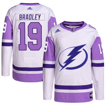 Authentic Adidas Youth Brian Bradley Tampa Bay Lightning Hockey Fights Cancer Primegreen Jersey - White/Purple