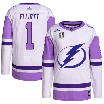 Authentic Adidas Youth Brian Elliott Tampa Bay Lightning Hockey Fights Cancer Primegreen 2022 Stanley Cup Final Jersey - White/P