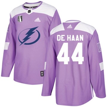 Authentic Adidas Youth Calvin de Haan Tampa Bay Lightning Fights Cancer Practice 2022 Stanley Cup Final Jersey - Purple