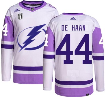 Authentic Adidas Youth Calvin de Haan Tampa Bay Lightning Hockey Fights Cancer 2022 Stanley Cup Final Jersey -