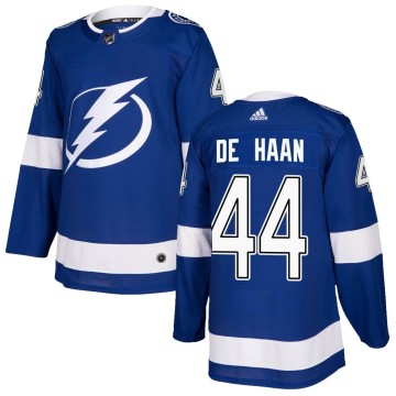 Authentic Adidas Youth Calvin de Haan Tampa Bay Lightning Home Jersey - Blue