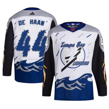 Authentic Adidas Youth Calvin de Haan Tampa Bay Lightning Reverse Retro 2.0 Jersey - White