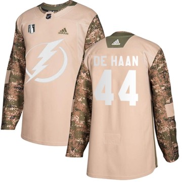 Authentic Adidas Youth Calvin de Haan Tampa Bay Lightning Veterans Day Practice 2022 Stanley Cup Final Jersey - Camo