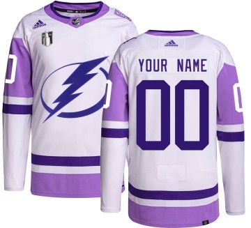 Authentic Adidas Youth Custom Tampa Bay Lightning Custom Hockey Fights Cancer 2022 Stanley Cup Final Jersey -