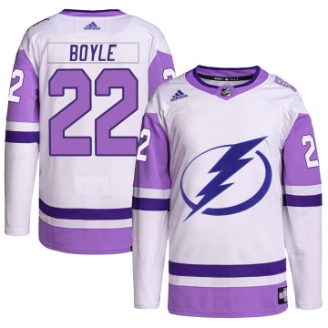 Authentic Adidas Youth Dan Boyle Tampa Bay Lightning Hockey Fights Cancer Primegreen Jersey - White/Purple