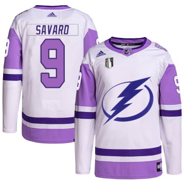 Authentic Adidas Youth Denis Savard Tampa Bay Lightning Hockey Fights Cancer Primegreen 2022 Stanley Cup Final Jersey - White/Pu