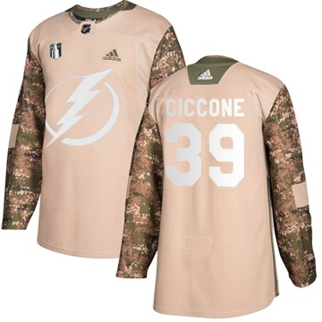 Authentic Adidas Youth Enrico Ciccone Tampa Bay Lightning Veterans Day Practice 2022 Stanley Cup Final Jersey - Camo