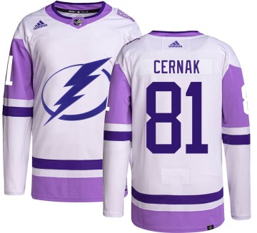 Authentic Adidas Youth Erik Cernak Tampa Bay Lightning Hockey Fights Cancer Jersey -