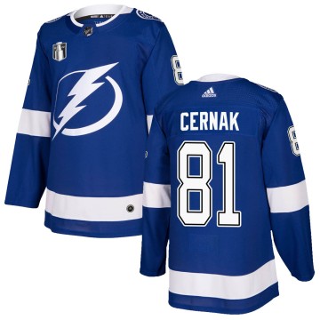 Authentic Adidas Youth Erik Cernak Tampa Bay Lightning Home 2022 Stanley Cup Final Jersey - Blue