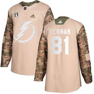 Authentic Adidas Youth Erik Cernak Tampa Bay Lightning Veterans Day Practice 2022 Stanley Cup Final Jersey - Camo