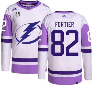Authentic Adidas Youth Gabriel Fortier Tampa Bay Lightning Hockey Fights Cancer 2022 Stanley Cup Final Jersey -