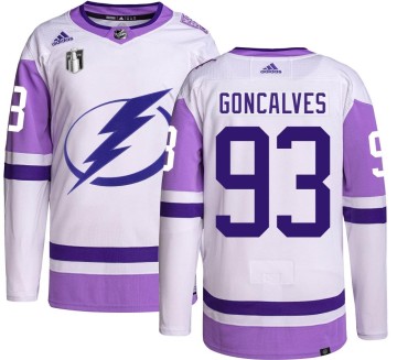 Authentic Adidas Youth Gage Goncalves Tampa Bay Lightning Hockey Fights Cancer 2022 Stanley Cup Final Jersey -