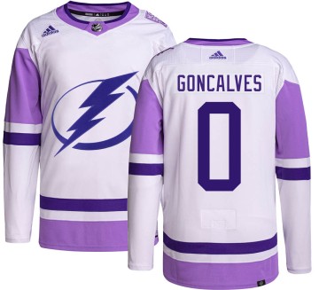Authentic Adidas Youth Gage Goncalves Tampa Bay Lightning Hockey Fights Cancer Jersey -