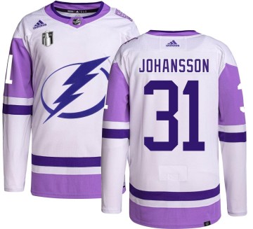 Authentic Adidas Youth Jonas Johansson Tampa Bay Lightning Hockey Fights Cancer 2022 Stanley Cup Final Jersey -