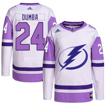 Authentic Adidas Youth Matt Dumba Tampa Bay Lightning Hockey Fights Cancer Primegreen 2022 Stanley Cup Final Jersey - White/Purp