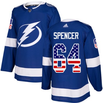 Authentic Adidas Youth Matthew Spencer Tampa Bay Lightning USA Flag Fashion Jersey - Blue