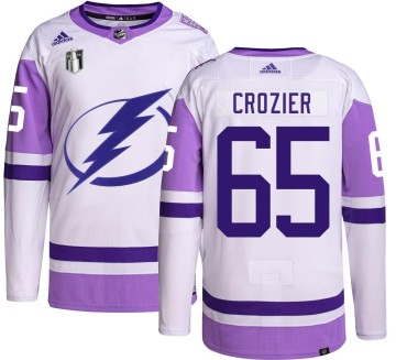 Authentic Adidas Youth Maxwell Crozier Tampa Bay Lightning Hockey Fights Cancer 2022 Stanley Cup Final Jersey -