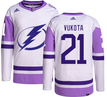 Authentic Adidas Youth Mick Vukota Tampa Bay Lightning Hockey Fights Cancer Jersey -
