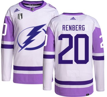 Authentic Adidas Youth Mikael Renberg Tampa Bay Lightning Hockey Fights Cancer 2022 Stanley Cup Final Jersey -