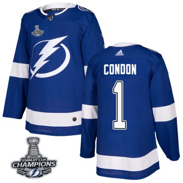 Authentic Adidas Youth Mike Condon Tampa Bay Lightning Home 2020 Stanley Cup Champions Jersey - Blue