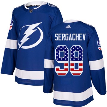 Authentic Adidas Youth Mikhail Sergachev Tampa Bay Lightning USA Flag Fashion Jersey - Blue