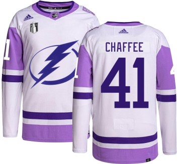 Authentic Adidas Youth Mitchell Chaffee Tampa Bay Lightning Hockey Fights Cancer 2022 Stanley Cup Final Jersey -