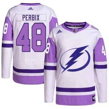 Authentic Adidas Youth Nick Perbix Tampa Bay Lightning Hockey Fights Cancer Primegreen Jersey - White/Purple