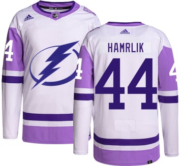 Authentic Adidas Youth Roman Hamrlik Tampa Bay Lightning Hockey Fights Cancer Jersey -