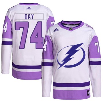 Authentic Adidas Youth Sean Day Tampa Bay Lightning Hockey Fights Cancer Primegreen Jersey - White/Purple