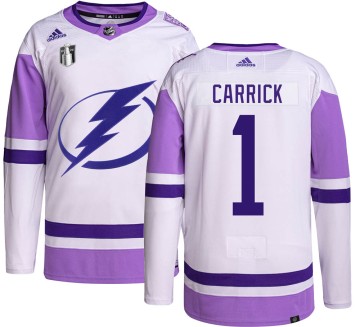 Authentic Adidas Youth Trevor Carrick Tampa Bay Lightning Hockey Fights Cancer 2022 Stanley Cup Final Jersey -