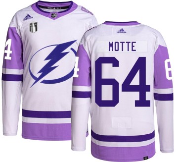Authentic Adidas Youth Tyler Motte Tampa Bay Lightning Hockey Fights Cancer 2022 Stanley Cup Final Jersey -