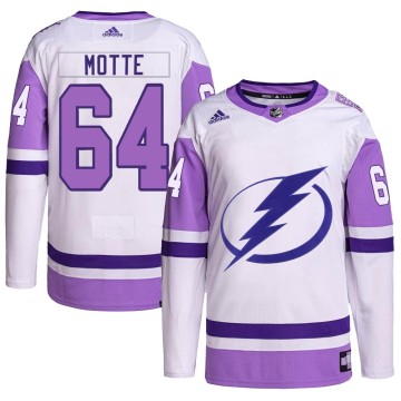 Authentic Adidas Youth Tyler Motte Tampa Bay Lightning Hockey Fights Cancer Primegreen 2022 Stanley Cup Final Jersey - White/Pur