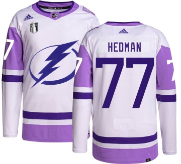 Authentic Adidas Youth Victor Hedman Tampa Bay Lightning Hockey Fights Cancer 2022 Stanley Cup Final Jersey -