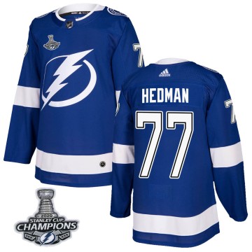 Authentic Adidas Youth Victor Hedman Tampa Bay Lightning Home 2020 Stanley Cup Champions Jersey - Blue