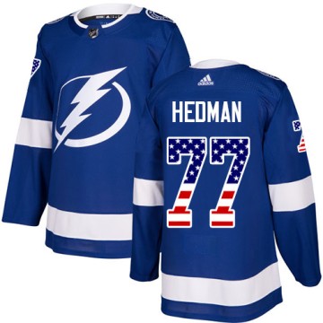 Authentic Adidas Youth Victor Hedman Tampa Bay Lightning USA Flag Fashion Jersey - Blue