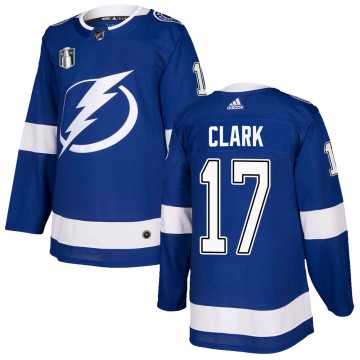 Authentic Adidas Youth Wendel Clark Tampa Bay Lightning Home 2022 Stanley Cup Final Jersey - Blue